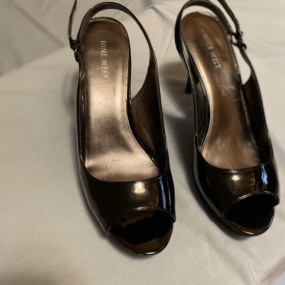 Black Platform Heels / Patent Leather Sandals 9.5 M - Picture 2 of 8